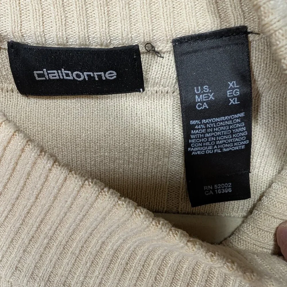 Claiborne Men's Sweater Cream Mock Neck Size XL